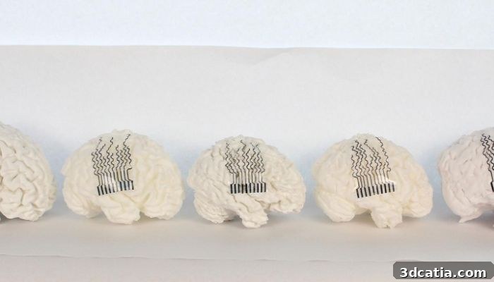 3D-printed electrodes on brain model