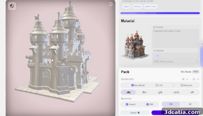 Retopologised castle model in the Rodin interface. 